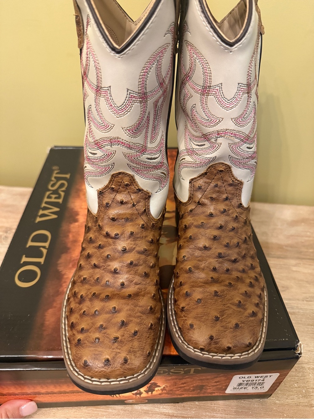 Old West Kids' White and Brown Western Cowboy Boots